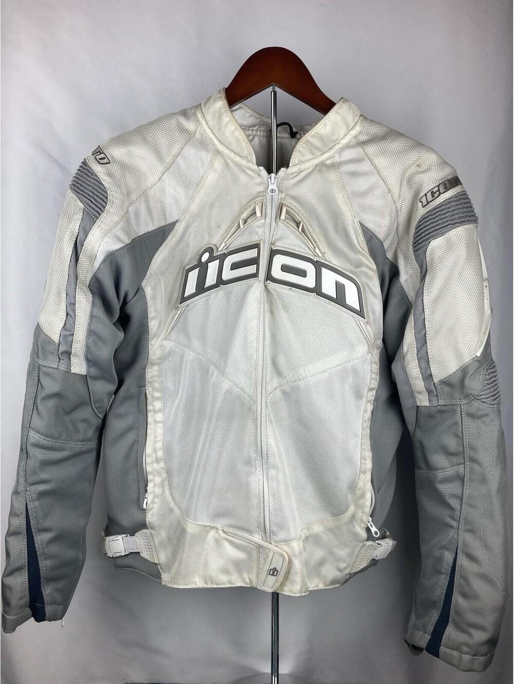 Mens S Icon Contra Series Men’s Textile Mesh Motorcycle Jacket White Gray Padded